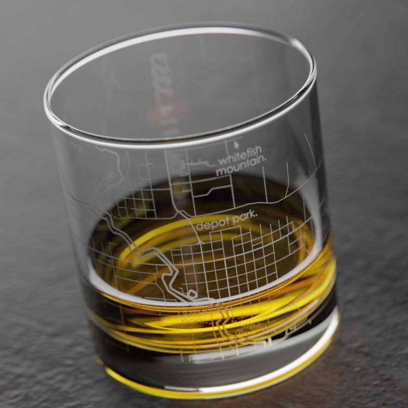 Well Told - Wholesale Drinking Glass/Cup - Whitefish, MT City Map - Etched Whiskey Rocks Glass2