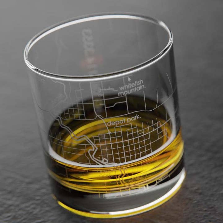 Well Told - Wholesale Drinking Glass/Cup - Whitefish, MT City Map - Etched Whiskey Rocks Glass2