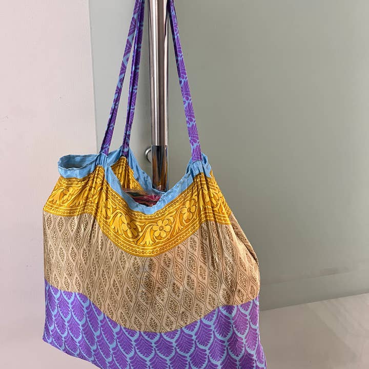 Meghcraft - Vendita all'ingrosso Borsa per shopping/spesa - Borsa per la spesa in seta vintage-Seta riciclata- Borse per sari riciclate