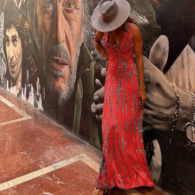 Sheer Trend - Vendita all'ingrosso Vestito - Donna - Abito lungo con stampa floreale e schiena scoperta con allacciatura al collo5