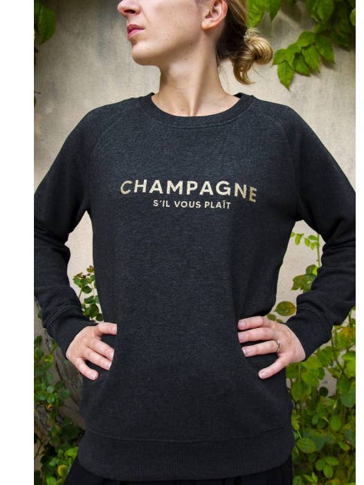 Damen-Sweatshirt „Champagne Please“ mit Glitzereffekt für den Großhandel von Tshirt Corner