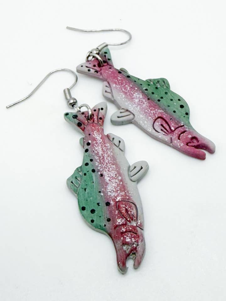 Humpy Salmon Earrings for wholesale by Wild Coho Clay