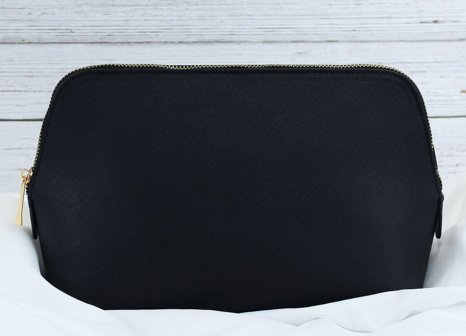 eBuyGB Craft Blanks - Vente Trousses de maquillage/cosmétique - Grande trousse de maquillage zippée en cuir PU Saffiano Fine0