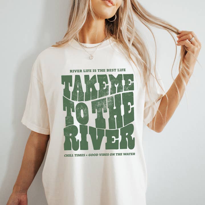 Hey Jude Graphic Tees - Wholesale Screen Printed T-Shirt - Women's - Take Me To The River T Shirt In Ivory
