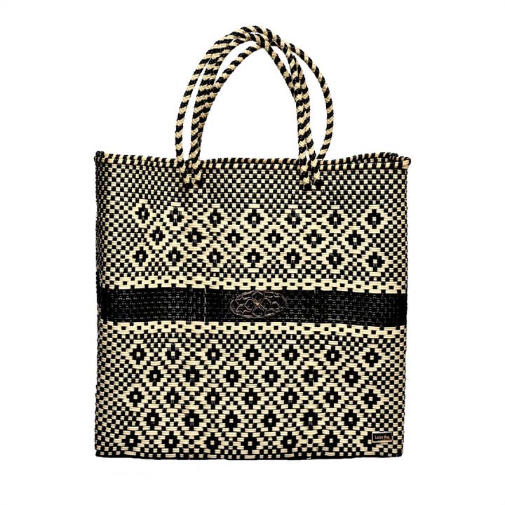 BOLSO TOTE MEDIANO RAYAS AZTECAS BEIGE NEGRO para venta al por mayor de Lola's Bag by Georgina Herrera