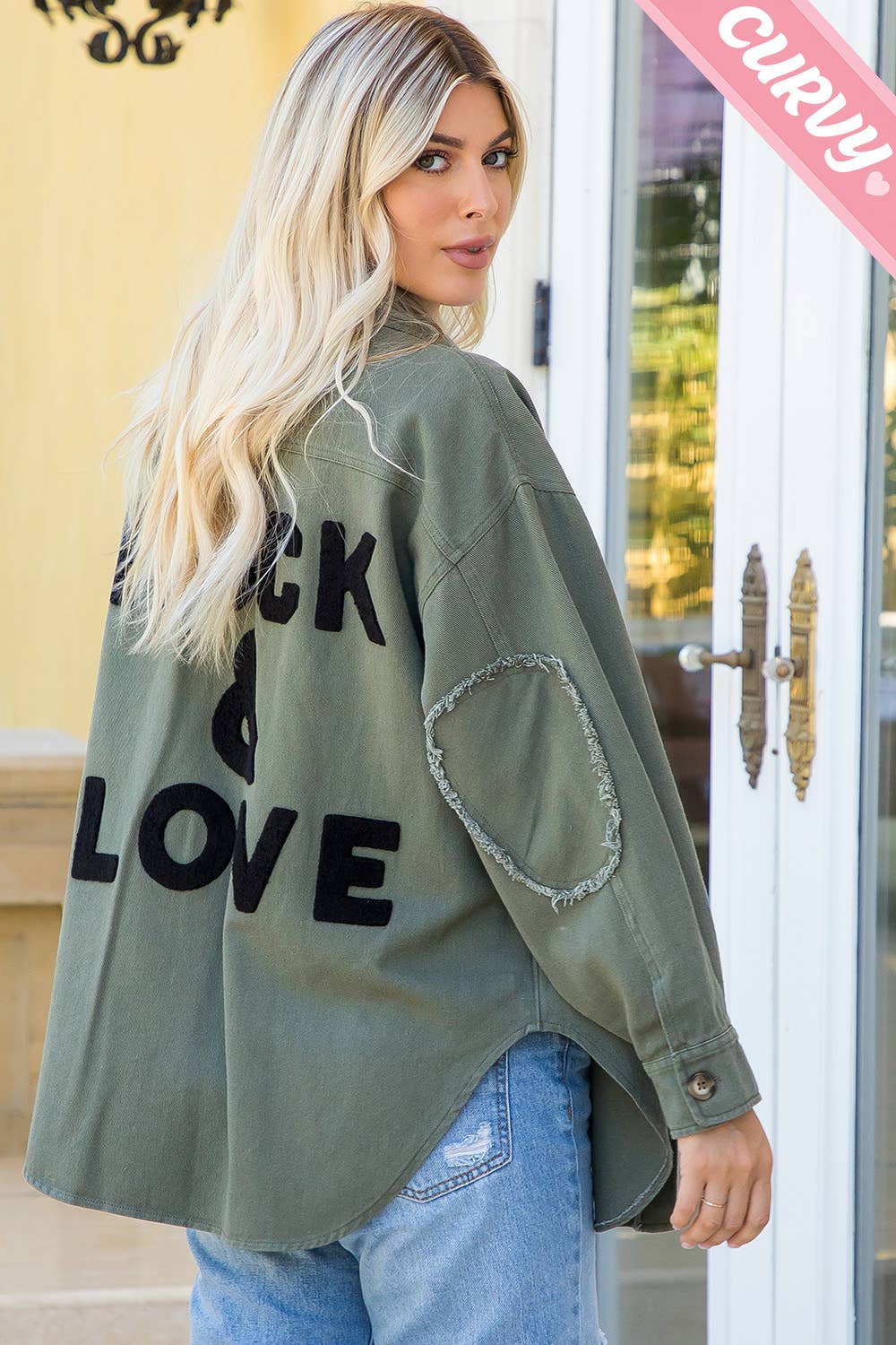 Sweet Lovely by Jen - Wholesale Shirt Jacket/Shacket - Women's - PLUS SIZE COTTON  SHACKET WITH EMBROIDER PATCH 17