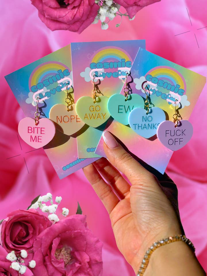 Anti-Valentine Pastel Candy Hearts Earrings & More for wholesale by Cosmic lovely