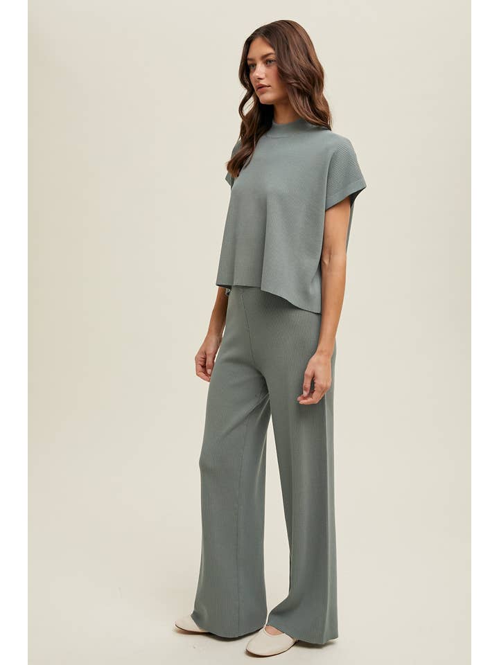 G MINT RIBBED KNIT SWEATER TOP AND PANTS SET / WL24-9299 for wholesale on Faire