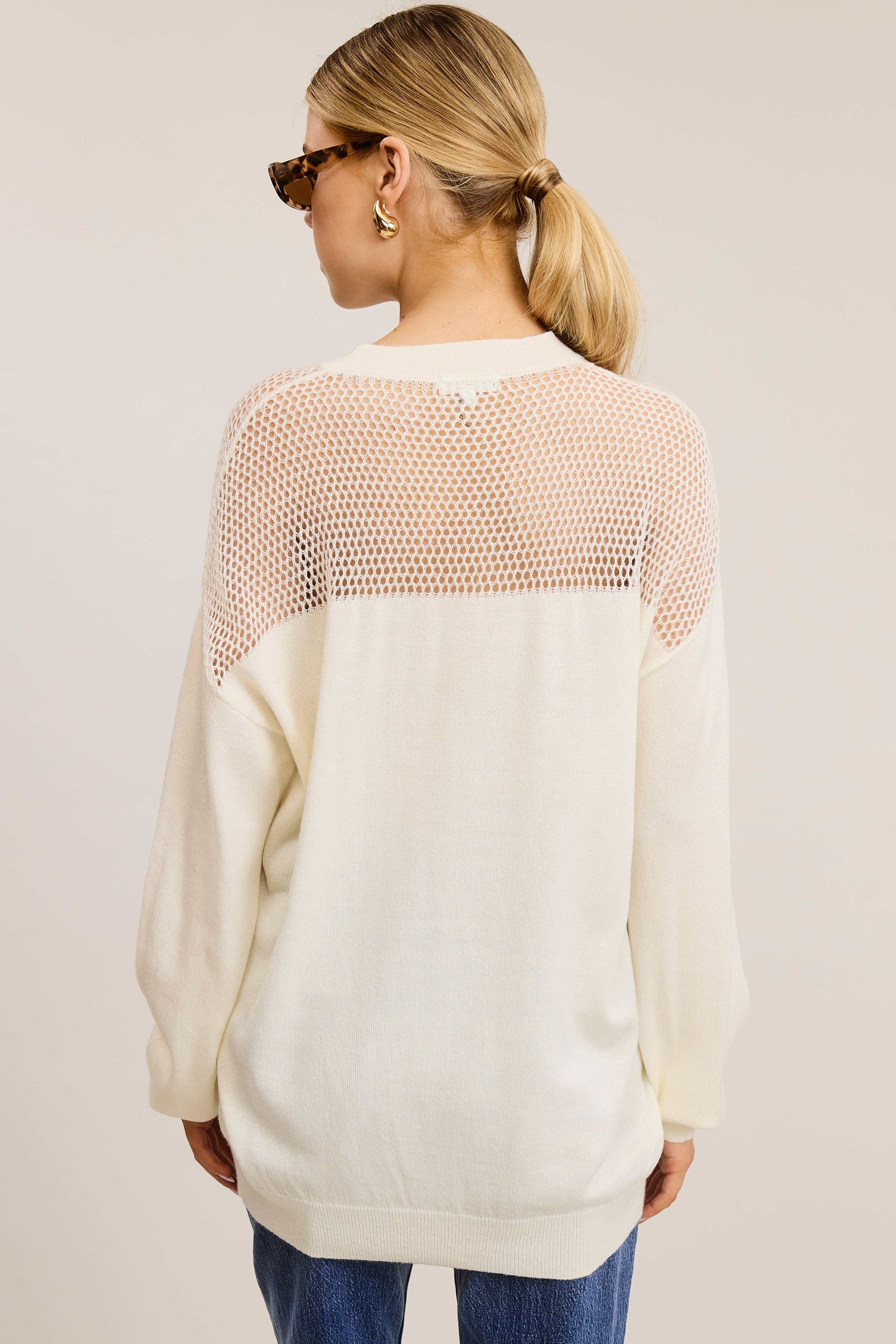 Mimosa - Wholesale Knit Sweater - Women's - Crochet Mesh Long Sleeve Knit Sweater14