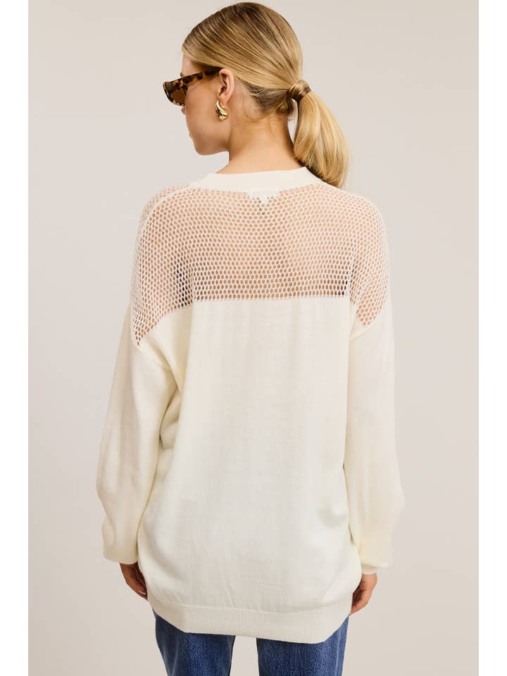 Mimosa - Wholesale Knit Sweater - Women's - Crochet Mesh Long Sleeve Knit Sweater14