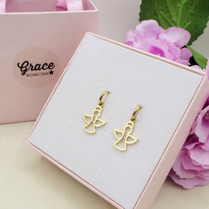 CHERUB - acciaio inossidabile - Paio Orecchini pendente cherubino for wholesale by Daemon srls