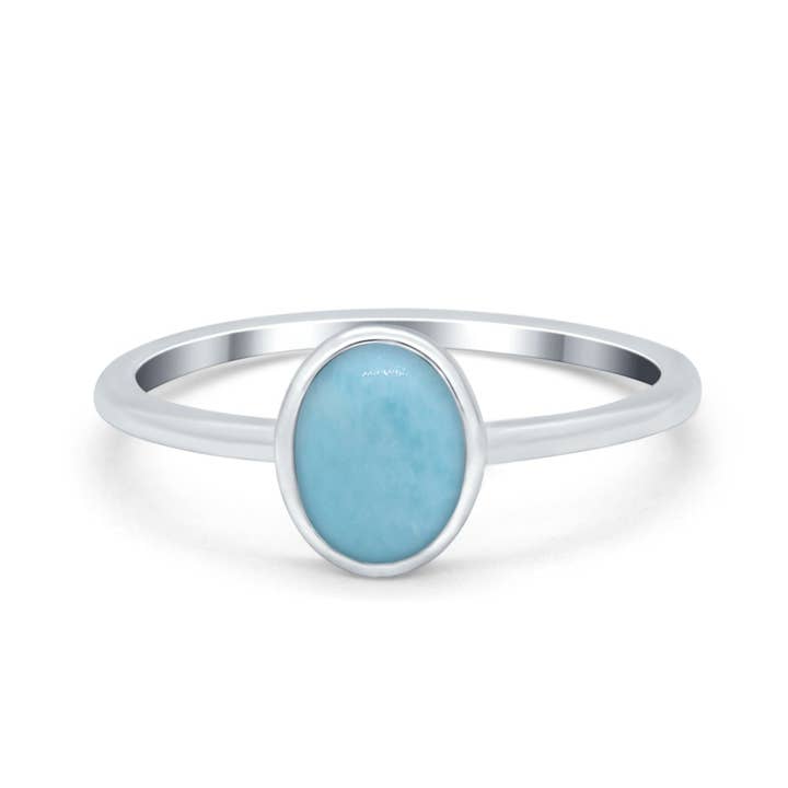 Solitaire Oval Simulated Larimar CZ Stone Thumb Ring for wholesale by Blue Apple Imports