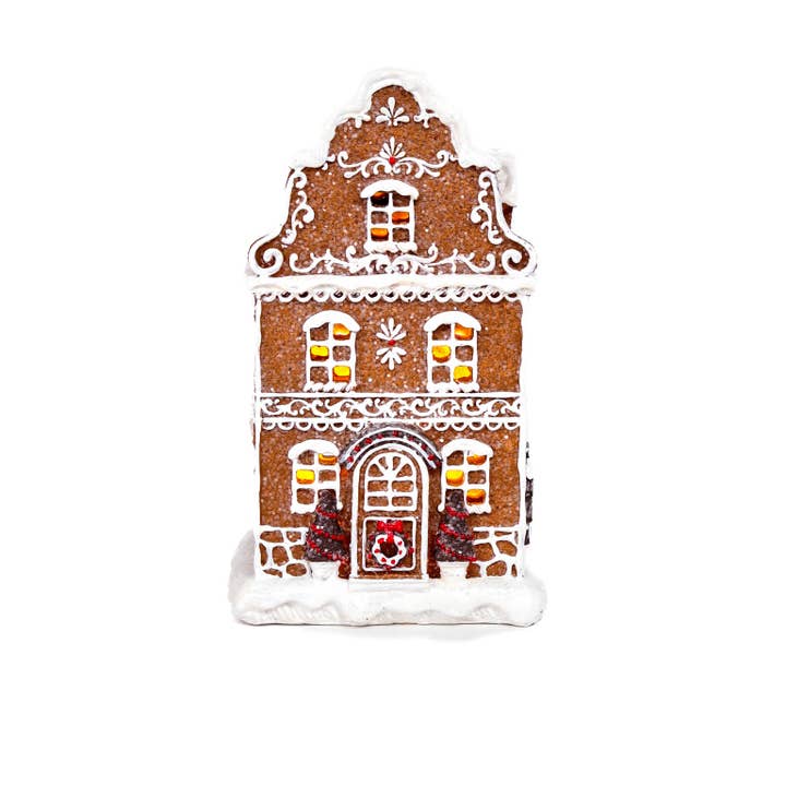 Starlight Collection - Wholesale Christmas Decoration - Brown/White Gingerbread Home Display with Sequins and Snow