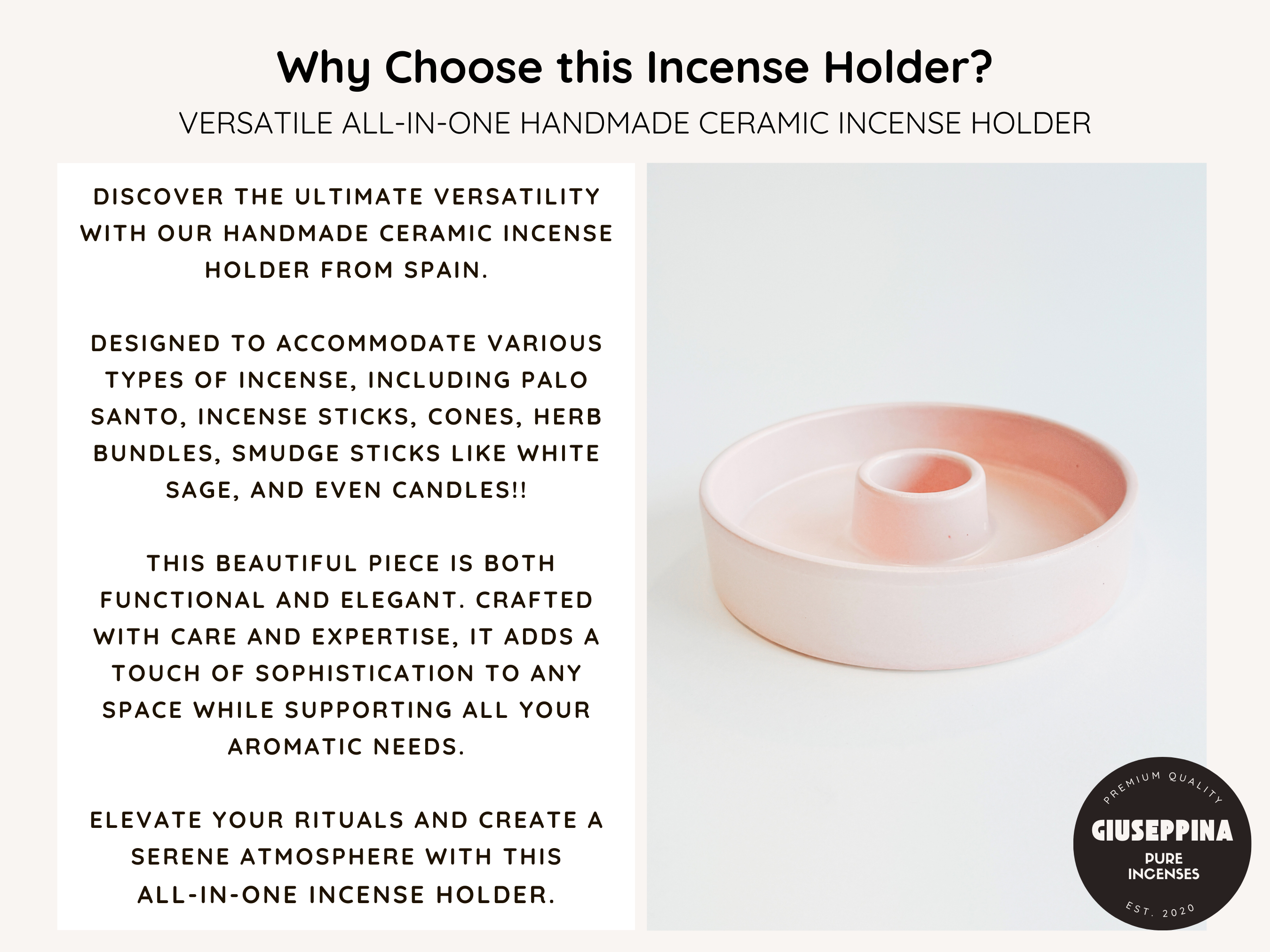 Giuseppina Shop - Vente Porte-encens - Porte-encens en céramique rond - Porte-encens polyvalent rose5