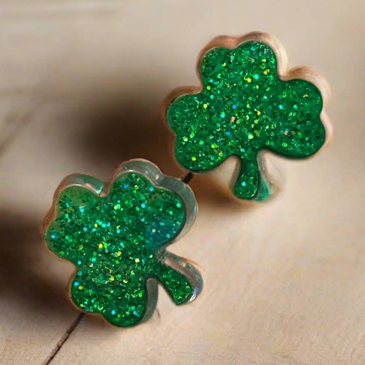 Brincos Post-Brincos GLITTER SHAMROCK por atacado de Pink tiful of LOVE