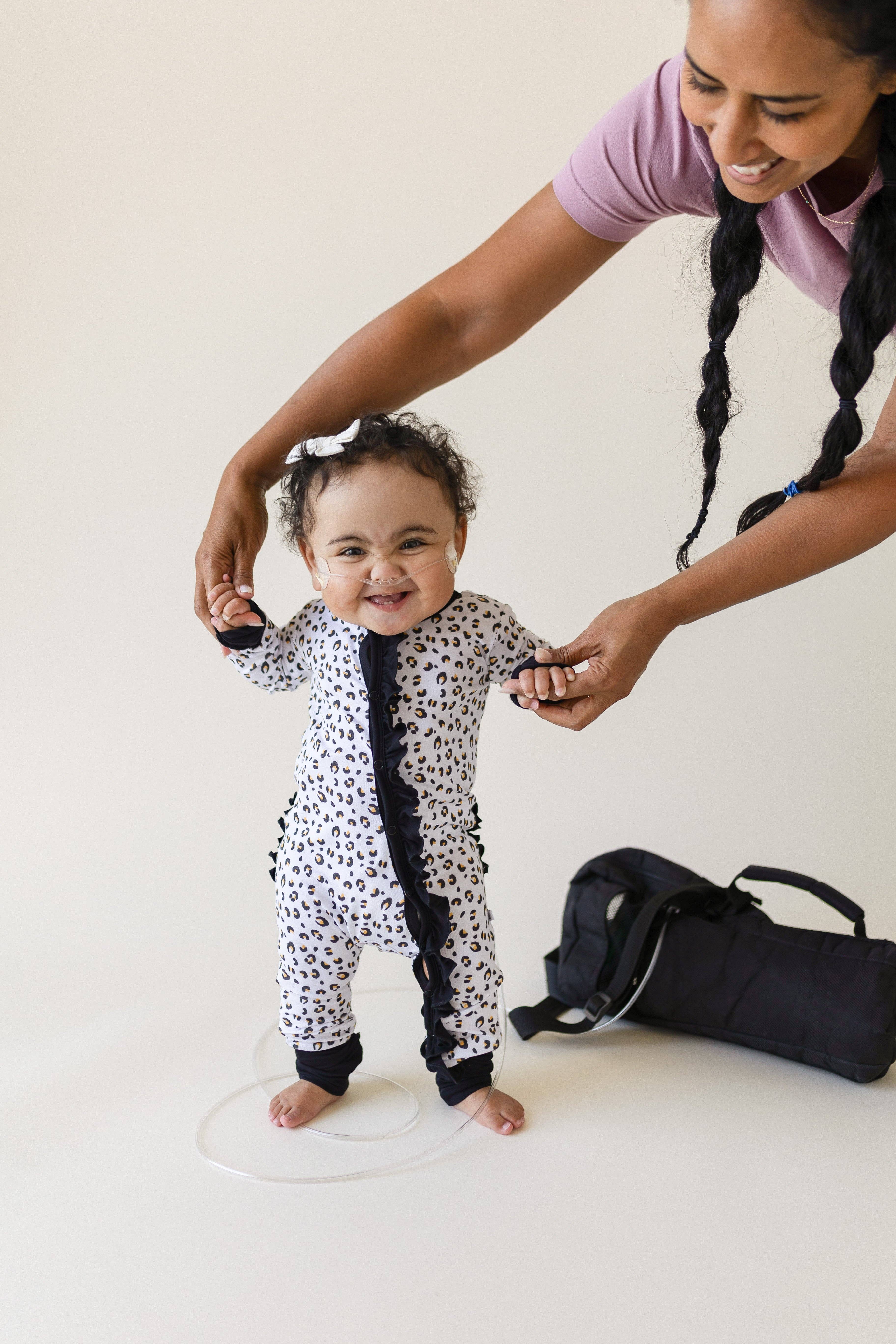Laree + Co. - Wholesale Sleepsuit - Baby - Allie Leopard Bamboo Ruffle Convertible Footie2