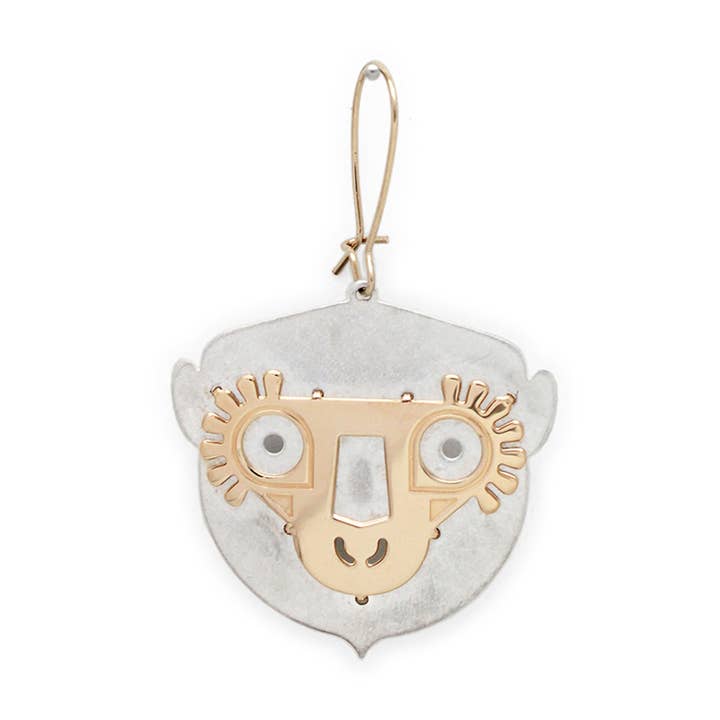 Madagascar - boucle d'oreille lémurien gold & silver TIA pour la vente par Peau de Fleur