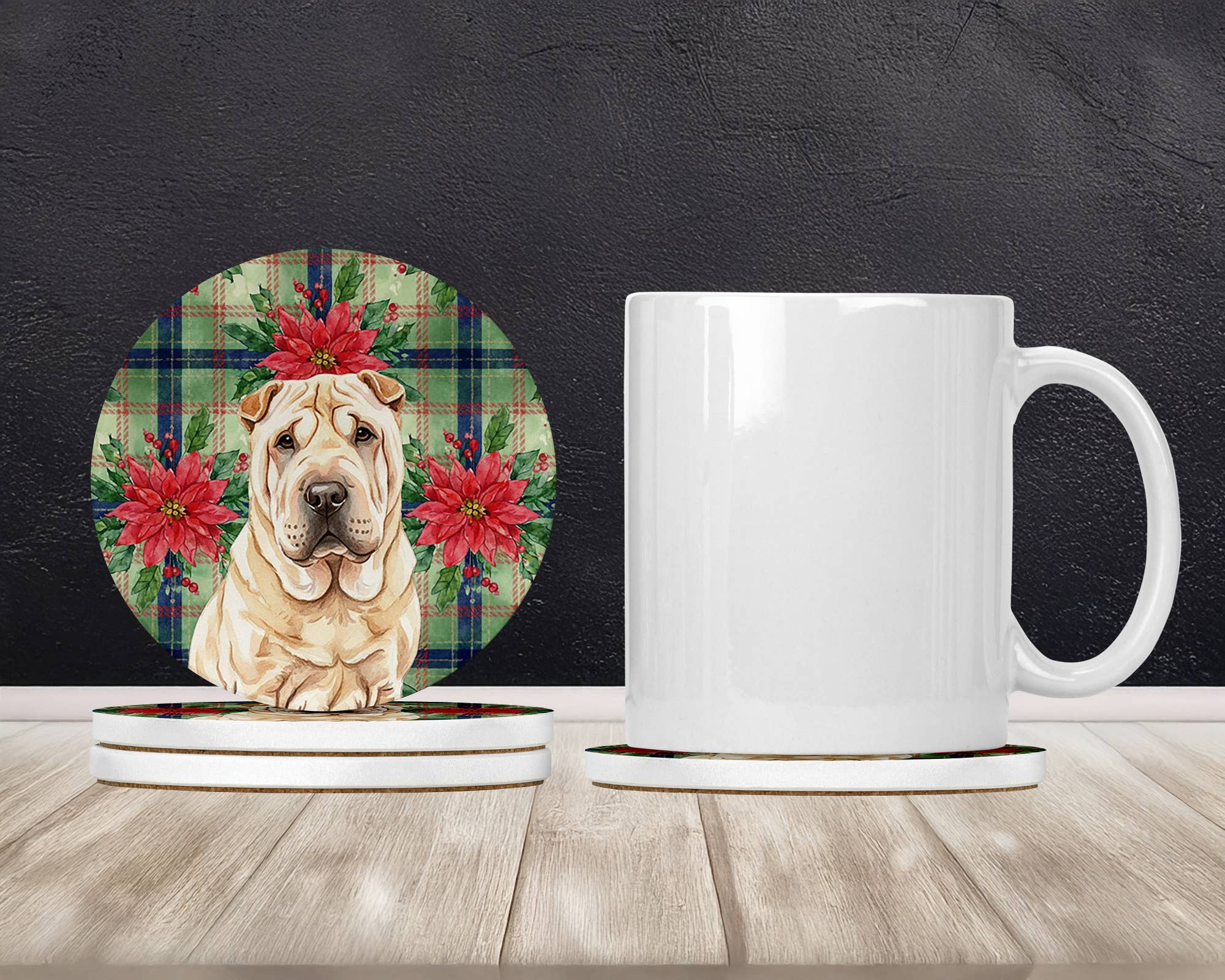 Caroline's Treasures - Wholesale Coasters - Shar Pei Christmas PoinsettIas Coasters WDK88080