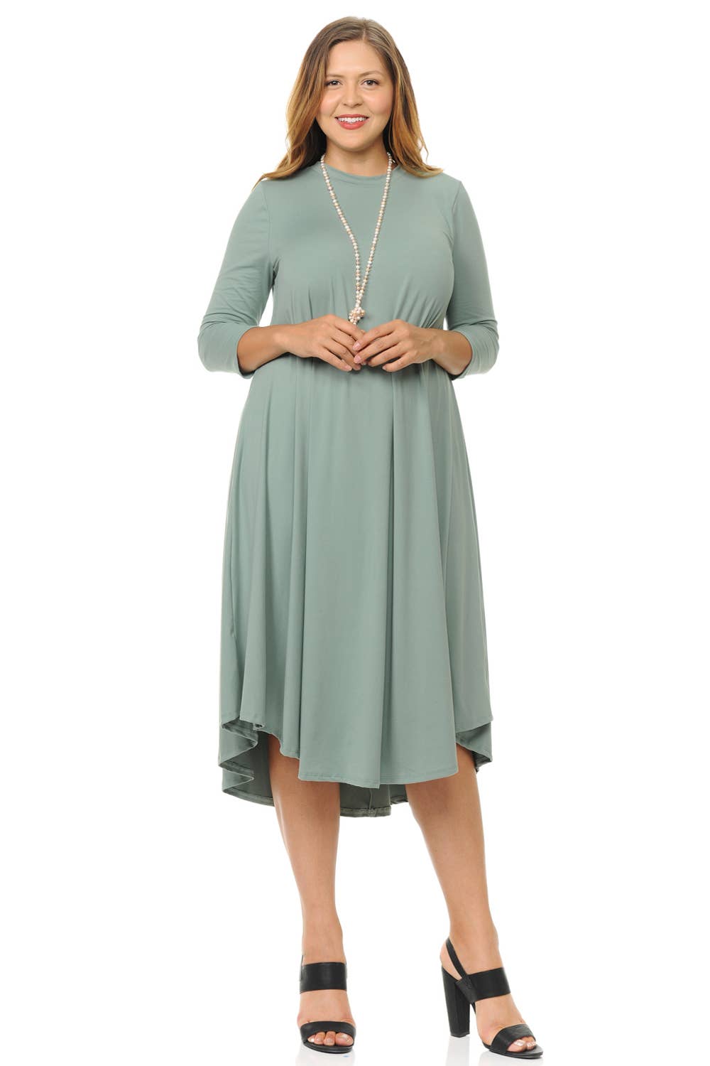 Allium - Wholesale Dress - Women's - A Line Swing Trapeze Midi Dress Plus10