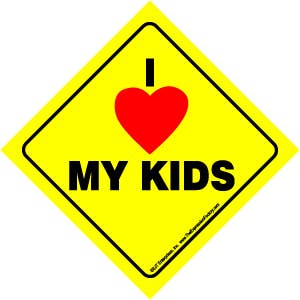 I (heart) my kids Auto Attitudes Car Signs with suction cup for wholesale by SJT Enterprises, Inc.