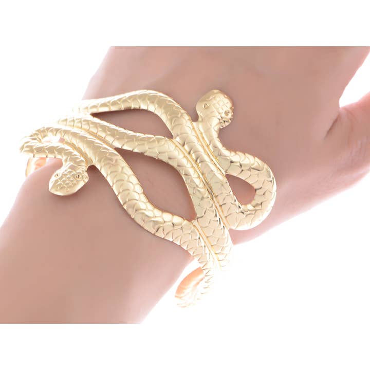 AK Brand - Wholesale Cuff Bracelet - Asian Carved Twin Dancing Snakes Bracelet5