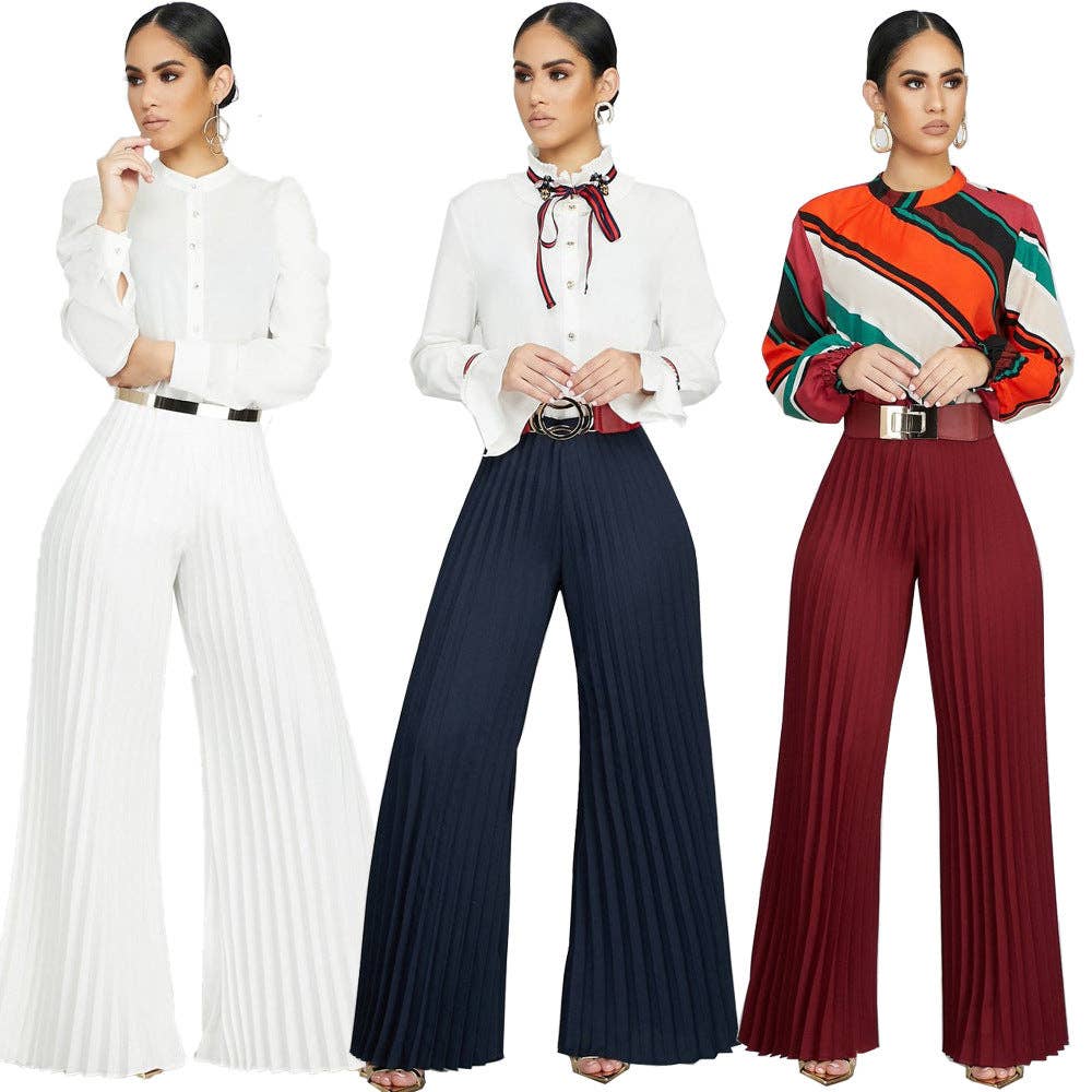 VividLux - Wholesale Pants - Women's - Women Clothing Fashion Street Hipster Pleated Pants Wide Leg Pants4