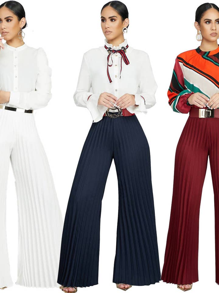 VividLux - Wholesale Pants - Women's - Women Clothing Fashion Street Hipster Pleated Pants Wide Leg Pants4