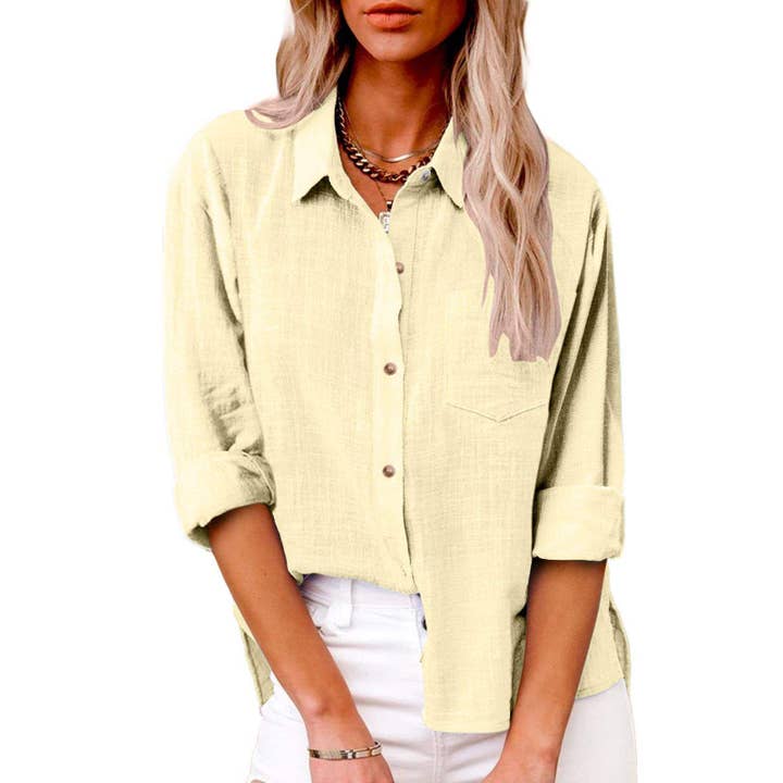 Fashion Combination - Wholesale Blouse - Women's - split long sleeve women s cotton linen shirt7