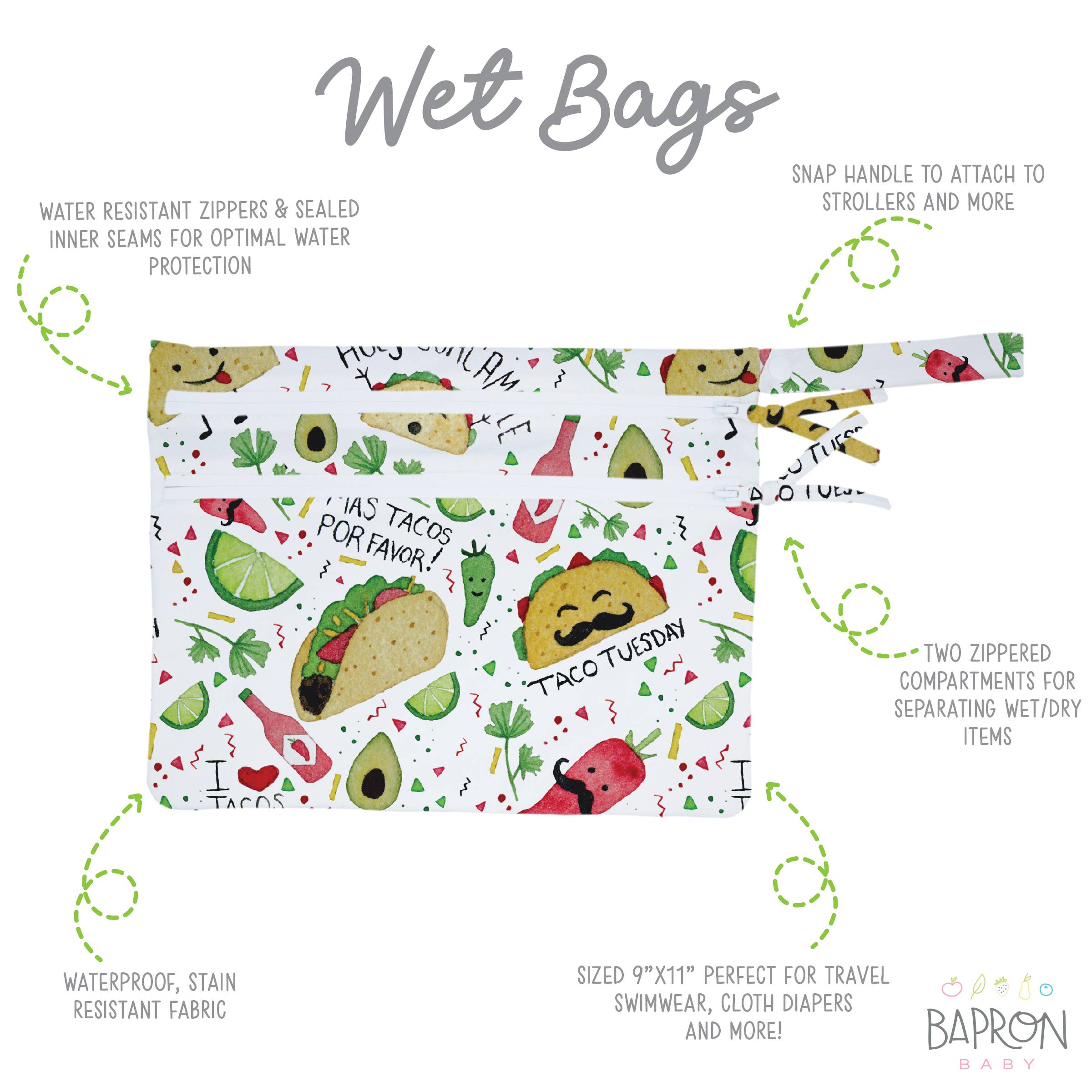 BapronBaby - Wholesale Wet Bag - Kids & Baby - Taco Party Waterproof Wet Bag1
