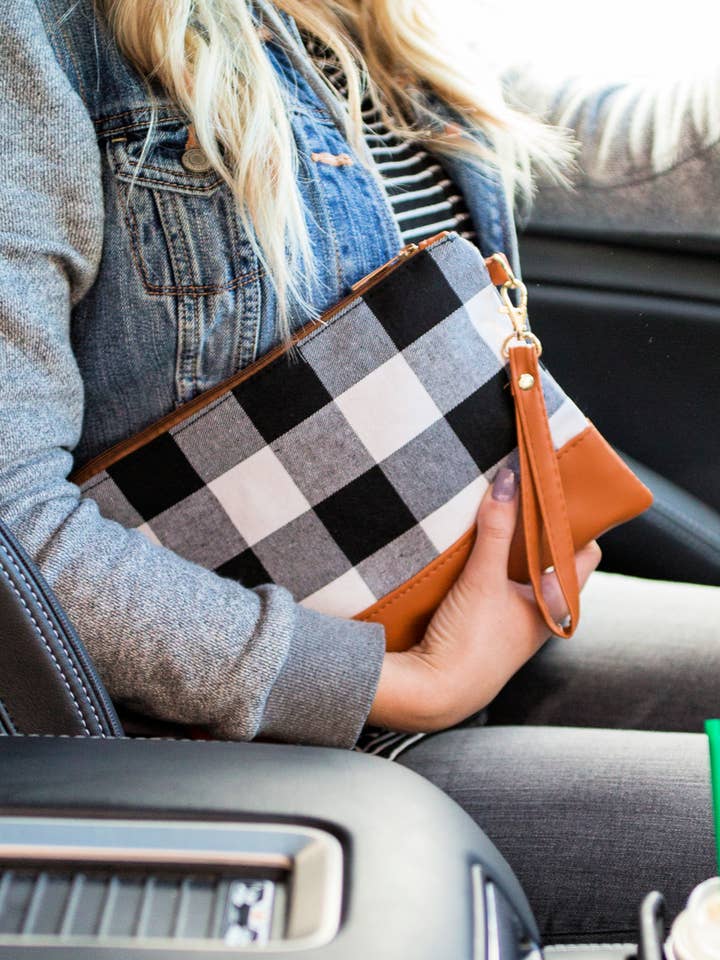 Buffalo Plaid Wristlet Clutch Bag for wholesale by Dani & Em