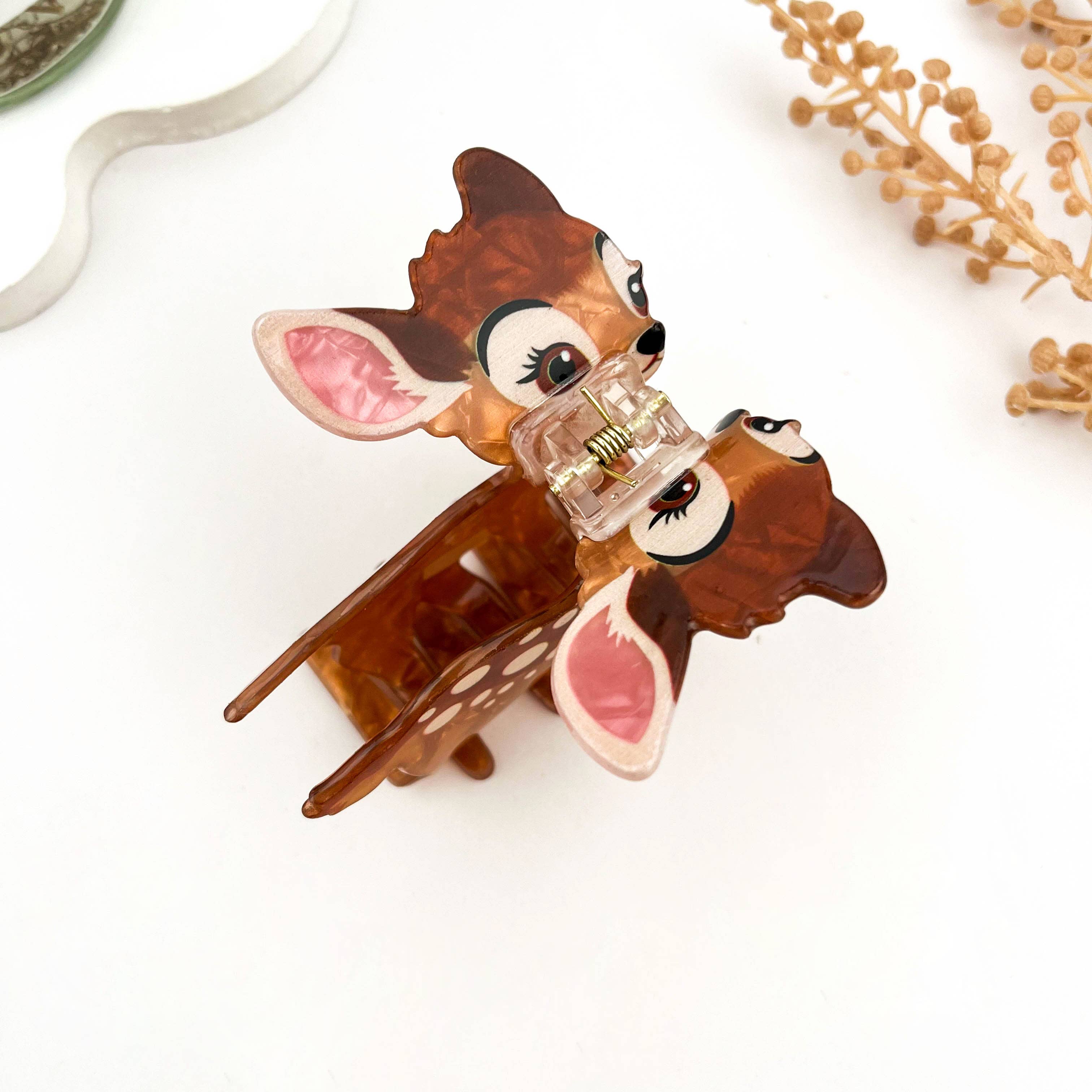 Brown Adorable Calm Deer Animal Printed Hair Claw Clip for wholesale on Faire4