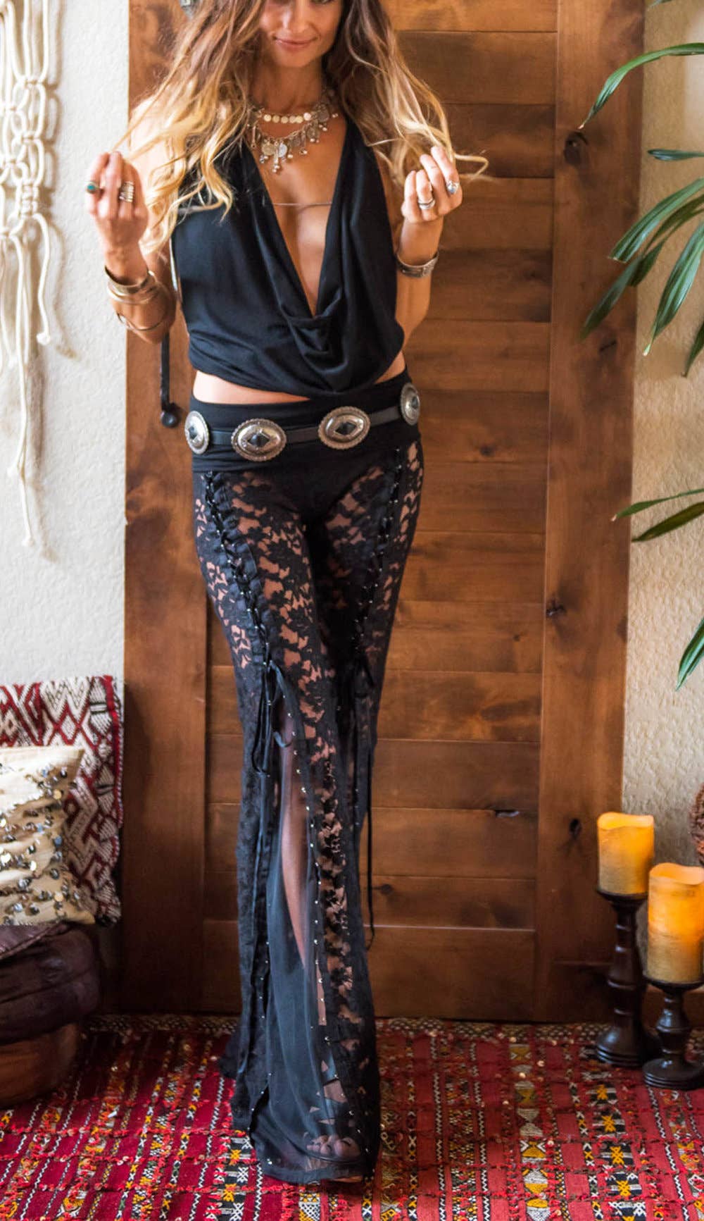Temple Ro - Wholesale Pants - Women's - THE HENDRIX LACE PANT - BLACK3