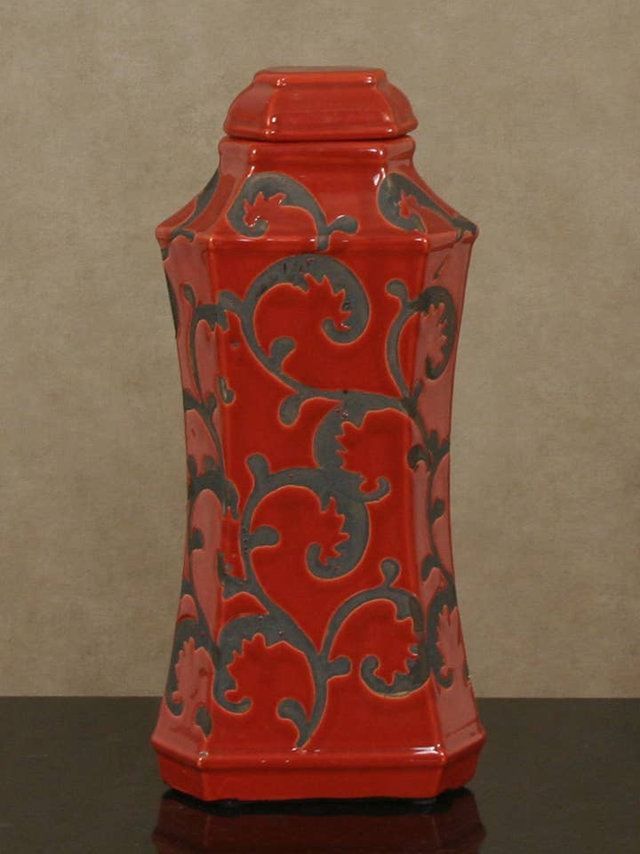 Red Carved Jar for wholesale by Accessories by Sherwood