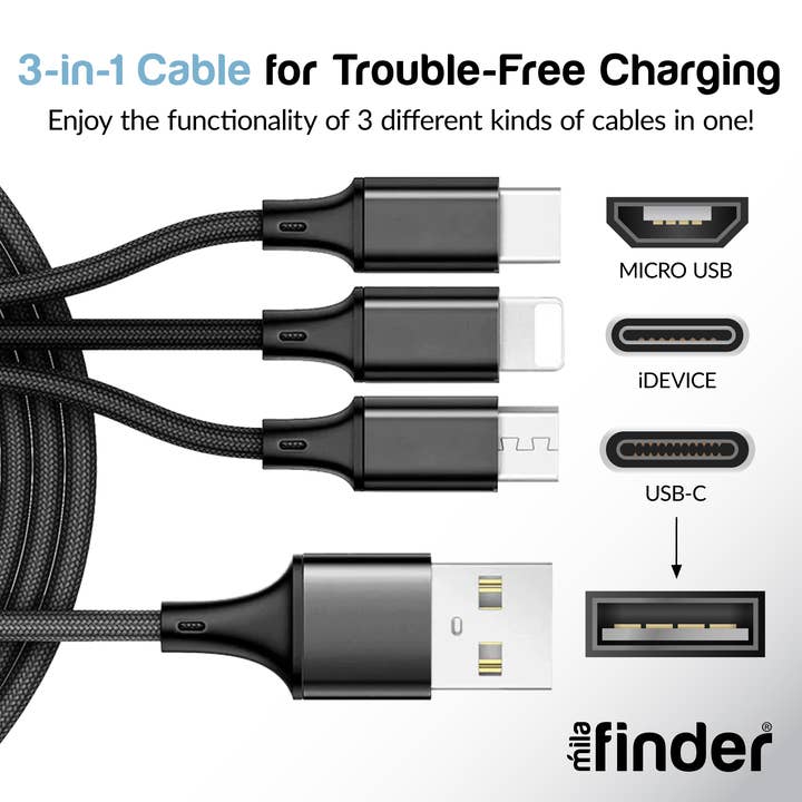 Mila Wholesale - Wholesale Charging Cable - 10 foot 3-in-1 USB Multi-Charging Cable Boxed