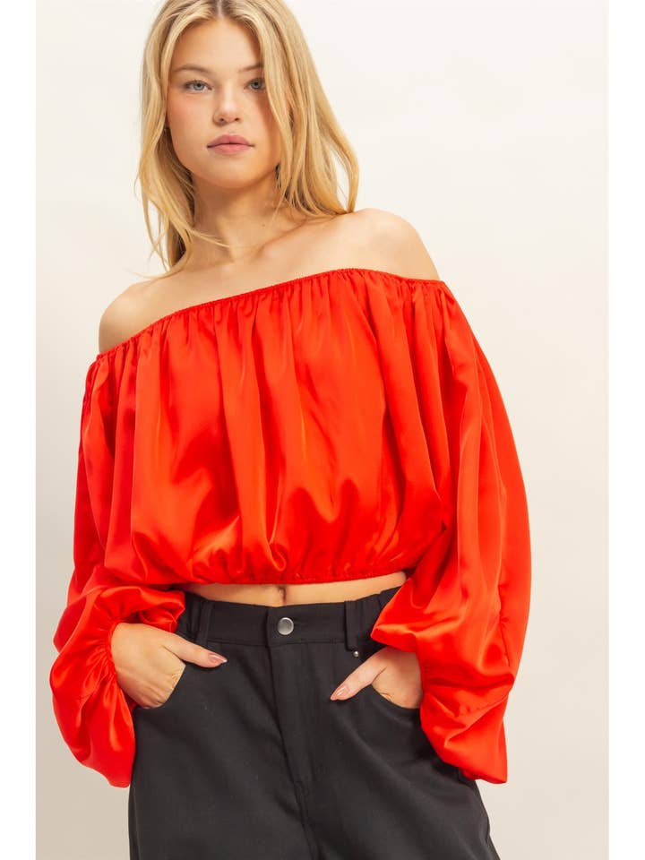 Elegant Off-Shoulder Blouse With Balloon Sleeves for wholesale by HYFVE