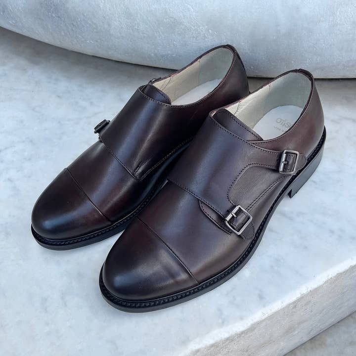 Fivela dupla castanha em pele por atacado de Otisopse