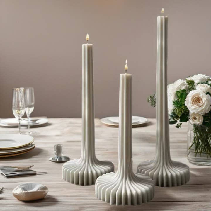 Karly’s Candles - Wholesale Pillar candle - Vase Stripe Candle, Beeswax Taper Candle, Ribbed Taper,8inch