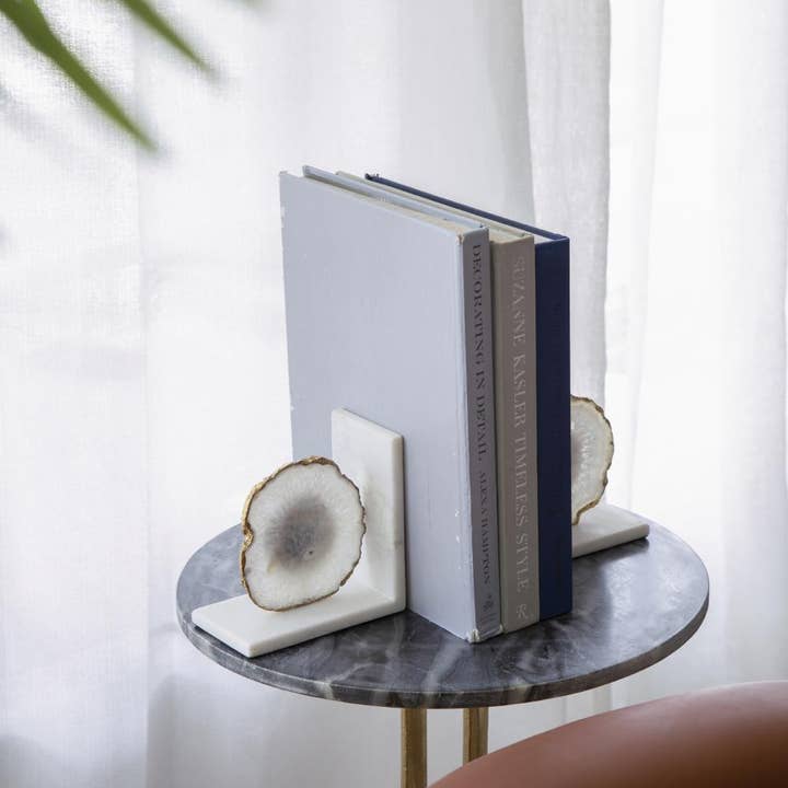 A&B Home Group Inc. - Wholesale Bookend - S/2 5.5x3x5.5" Polished White Agate and Marble Bookends2