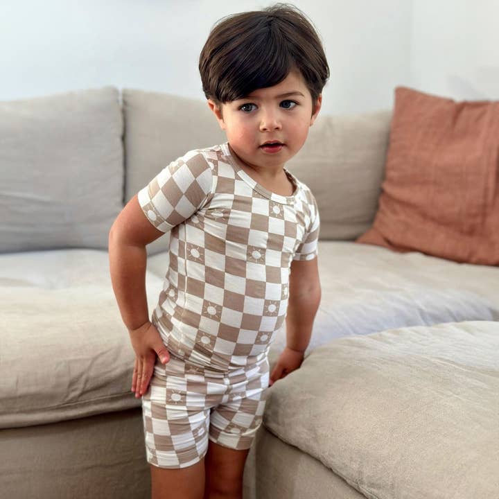 SpearmintLOVE - Wholesale Lounge Set - Kids - Summer Lounge Set, Tan Sun Checkerboard