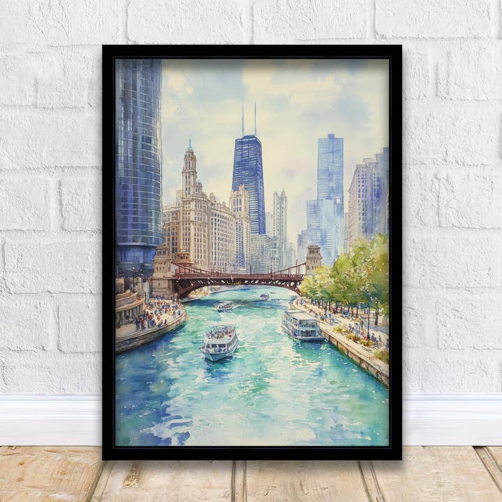 Chicago Watercolor Painting Chicago City Art Watercolor Landscape Chicago Skyline Poster Urban for wholesale by InkNPrintz