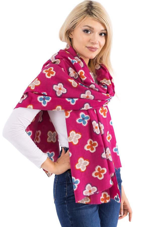 Cap Zone – Großhandel Schal – Damen – Mehrfarbiger länglicher Schal aus Kaschmirimitat mit Kleeblatt-11