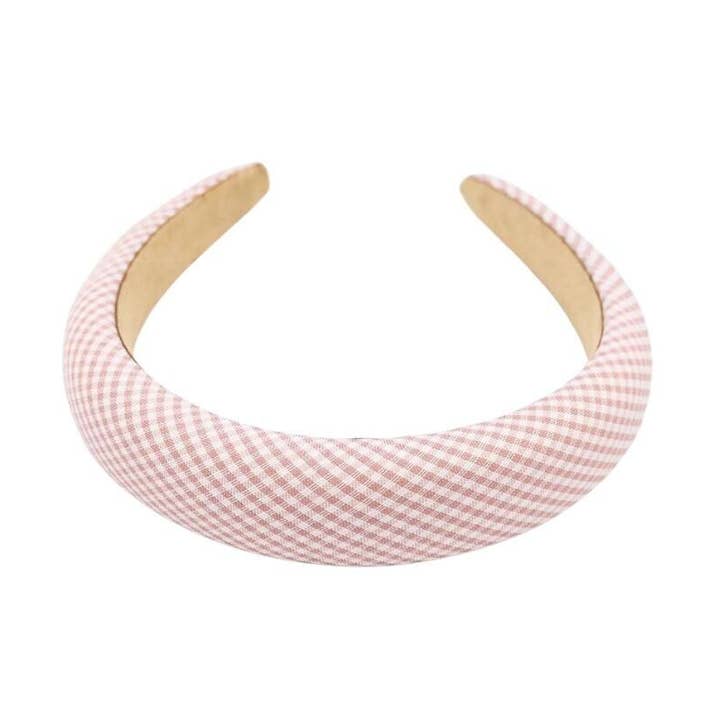 Fascia per capelli imbottita in tartan rosa e bianco per bambini per la vendita all'ingrosso da parte di Fleur de lys collections