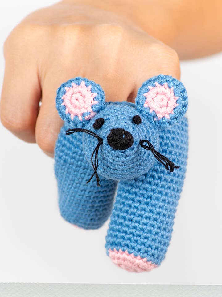 Organic Cotton Hand Knit Two Finger Puppets Mouse - Set of 2 for wholesale by Cuddoll