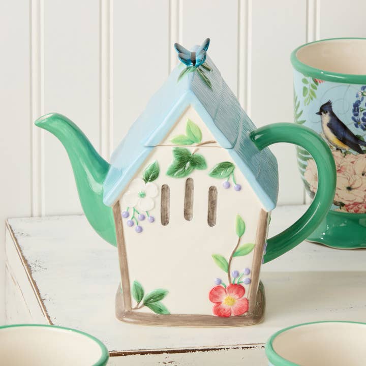 Certified International - Wholesale Tea Pot - Flora 3-D Birdhouse Teapot 6.5 x 6.5x x 10.25 32 oz0