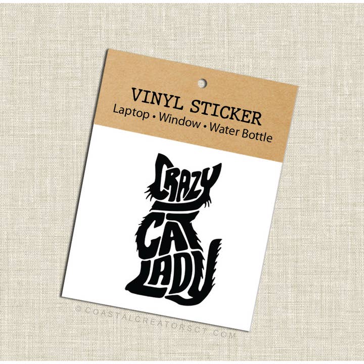 Crazy Cat Lady Vinyl Laptop / Water Bottle Sticker (Black) for wholesale by Coastal Creators of Connecticut