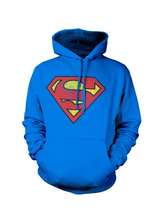 Blue Superman Washed Shield Hoodie for wholesale on Faire