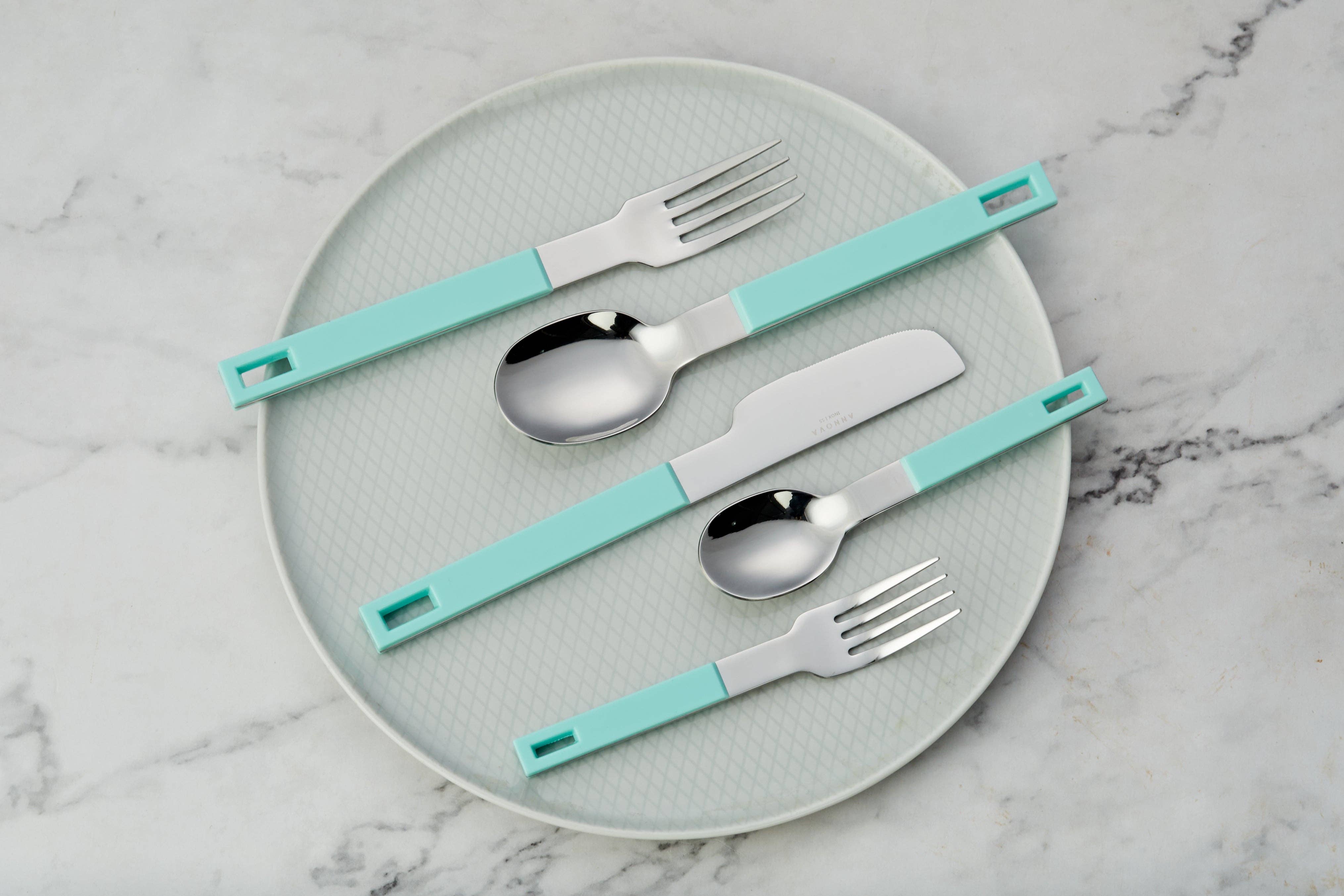 ANNOVA - Wholesale Flatware Set - ANNOVA Block Handle Silverware Set 20 Pieces Color Modern Style Flatware52