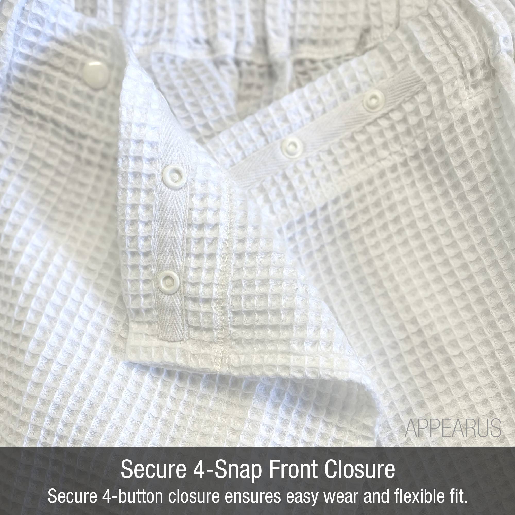 Appearus Products Corp. – wholesale Robe – Women's – Case of 24: Puffy Waffle Spa Wrap Robe, Snap Closure, White8