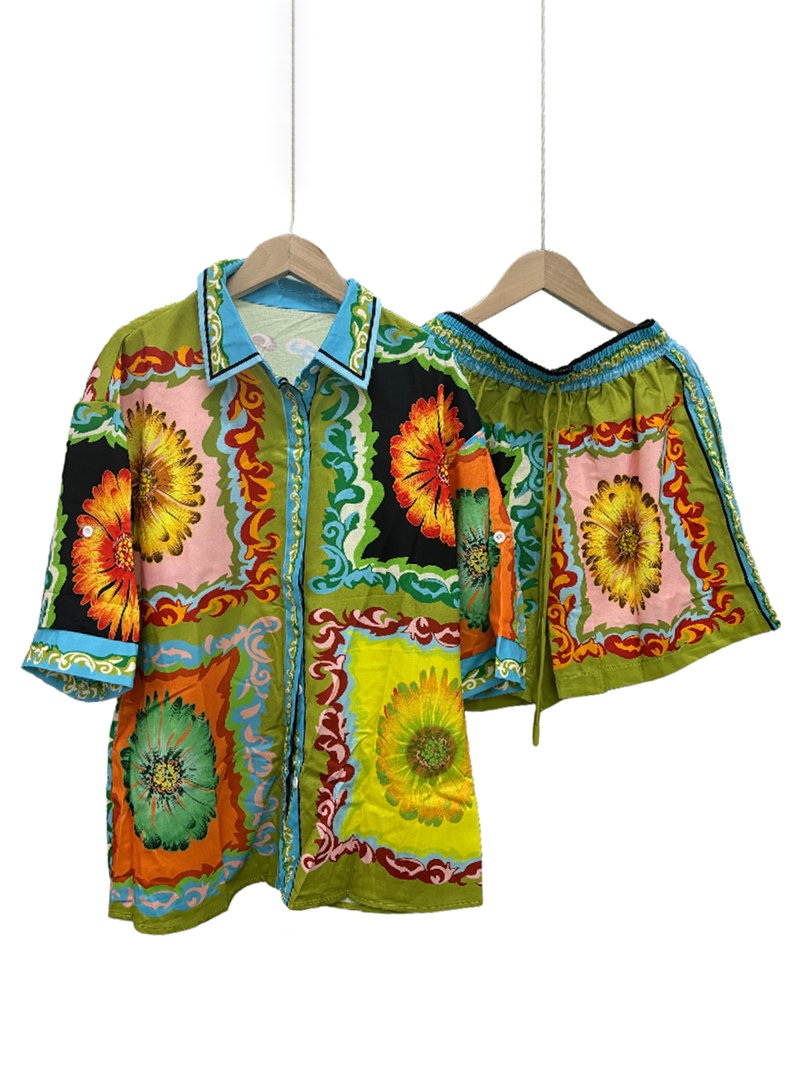MULTI Ensemble chemise et short boutonnés à imprimé floral en vente sur Faire7