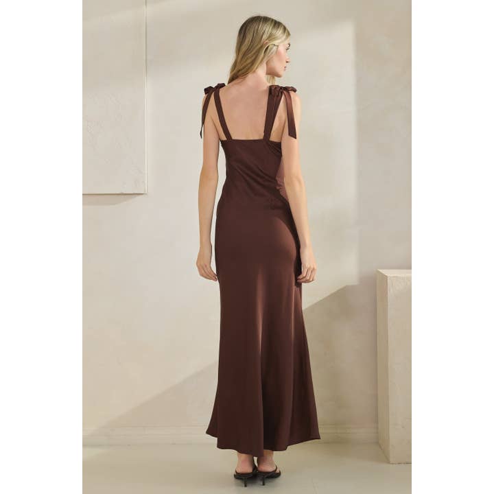 Honey Mango - Wholesale Dress - Women's - Satin Tie Shoulder Maxi Dress8